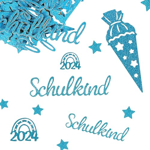 50 Stück Schulkind Konfetti Glitzer Blau Einschulung 2024 Streudeko Groß Schulkind Schultüte Tischdekoration für Schuleinführung Schulanfang Junge und Mädchen Einschulungsfeier usw.