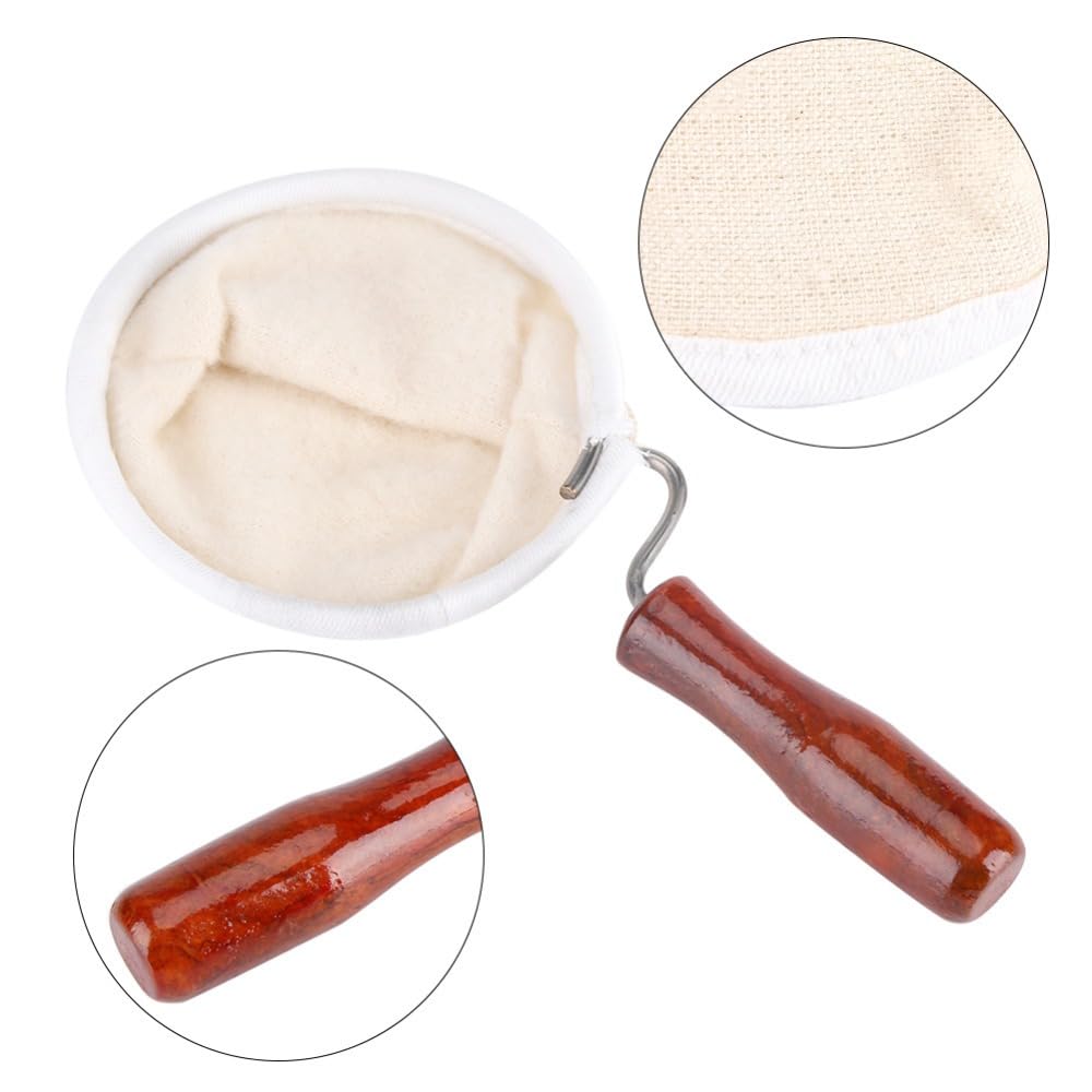Leadigol Filtro de café, colador de filtro de café de tela de franela, calcetín de café reutilizable con mango de madera, colador de café de tela con anillo de metal