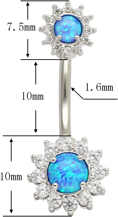 Excepro Belly Rings 316L Surgical SS 14G White Blue Sun Flower CZ Opal Body Jewelry Shiny Belly Button Rings