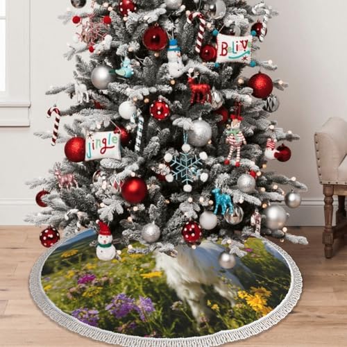 Jupe de sapin de Noël chèvre à pompons pour décoration de ferme - 7