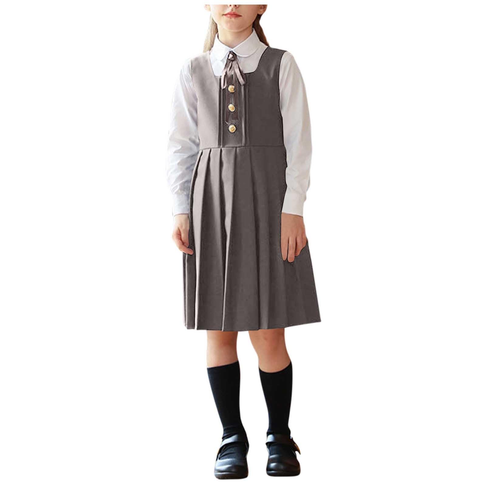 Uniforme escolar plisado para niñas, vestido de pinafore y camisa blanca con botones y corbata, 3 piezas, antiarrugas, ropa escolar de verano, ropa preparada para el verano, 3-15 años
