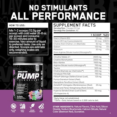 Image of All Black Everything Non Stim Pre-Workout | Preworkout Energy Drink Mix | Caffeine Free | Creatine, Beta Alanine & Citrulline | Energy Supplement for Men & Women | Sour Gummy Bear | 40 Servings