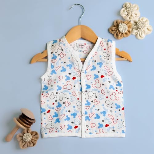 Image of Kidbea Newborn Baby Jhabla Muslin Cotton Clothes for Boys & Girls | Soft Breathable, Cute Printed Sleeveless Baby Wear with Button Closure