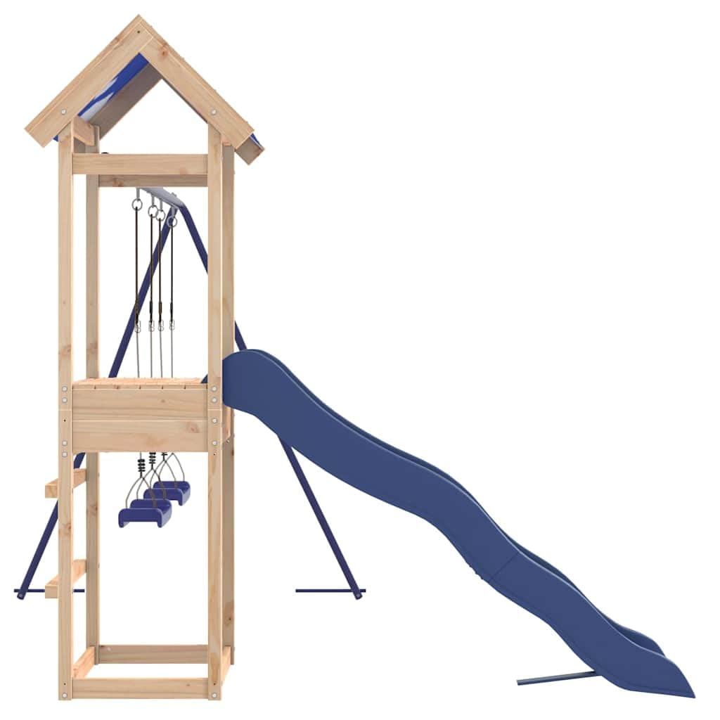 Spielturm Massivholz Kiefer mit Wellenrutsche und Doppelschaukel, Klettergerüst für Garten und Terrasse, Outdoor Spielplatz mit Sandkasten, Robustes Gartenspielzeug für Kinder ab 3 Jahren