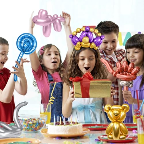Image of 260 Metallic Multi Long Balloons for Balloon Garland Thickening Skinny Latex Twisting Animals Modeling Christmas Birthday Wedding Party Festival Decorations 100pcs