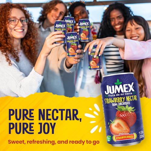Image of Jumex Strawberry Juice Nectar - Made with Strawberry Puree - Fresh Fruit Puree & Fruit Juice Concentrate for Smoothie Mix, Cocktail Mixers & Kids Drinks & Beverages - 11.3oz, 24 Pack Canned Drinks