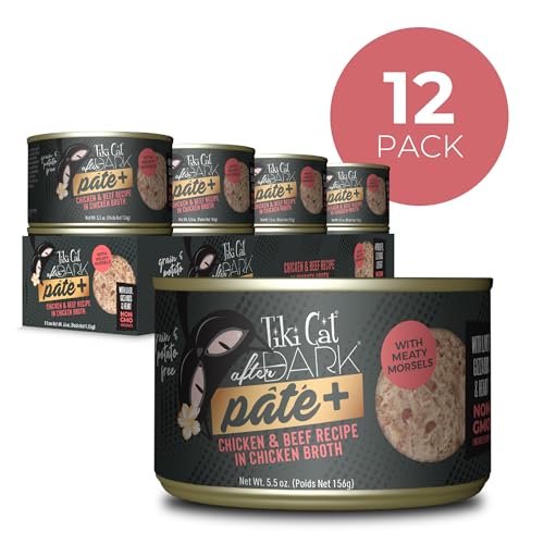 Image of Tiki Cat After Dark Pate+ Wet Cat Food, Chicken & Beef, 5.5 oz. Cans (Pack of 8) | Pate+ Formula with Chicken & Beef, High-protein Meals, 5.5 Oz. Cans, Pack of 8, 5.5 Oz. Cans (8 Pack)
