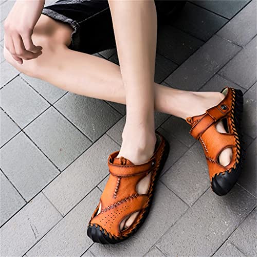 Men Leather Sandals Men Shoes Slippers Soft Sandals Men Comfortable Outdoor Walking Footwear(46)2