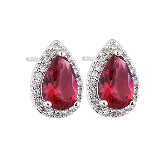 Amyjane Crystal Jewelry Set For Women - Sterling Silver July Birthstone Red Cubic Zirconia Rhinestone Cz Teardrop Necklace Earrings Set For Girls Bridesmaids Bride Party Prom Costume Jewelry #TOP4