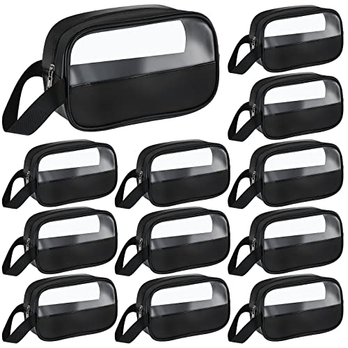 Buryeah 12 Pieces Toiletry Bag for Women Men Translucent Small Travel Makeup Pouch Portable Waterproof Organizer Set for Accessories Toiletries(Black)