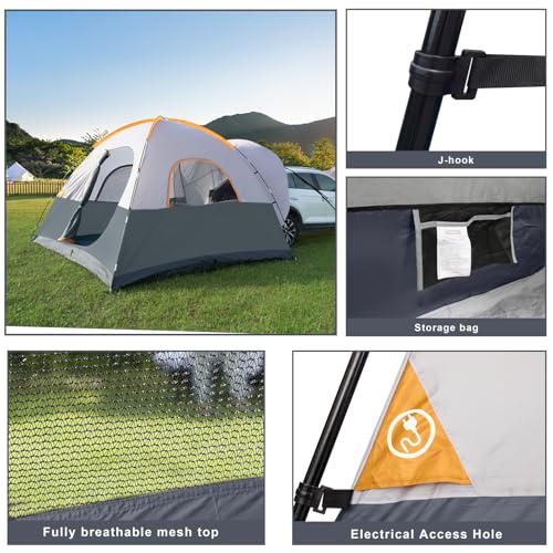 Image of UNP SUV Dome Tent for Camping, Outdoor 6 Person Car Camping Tent, Easy Set Up SUV Tailgate Tent with Rainfly 10' x 10' Vehicle Camping Tent | for Camping