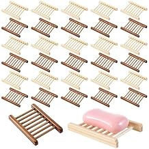 30 Pcs Bamboo Wood Soap Holder Savers Bulk, Wooden Shower Soap Dish Bulk, Wooden Soaps Dish Tray, Self Draining Dishes Handcraft Tray for Bathroom Kitchen HomeNatural Color & Charcoal