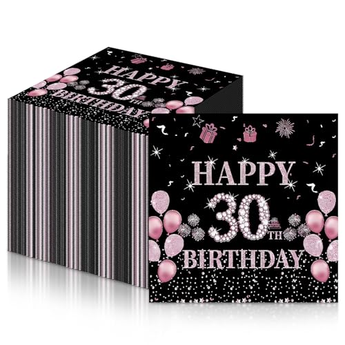 20 servilletas de papel de color oro rosa para 30 cumpleaños, servilletas desechables para fiesta de 30 cumpleaños, decoración de mesa de 30 cumpleaños para mujer, servilletas suaves de color negro