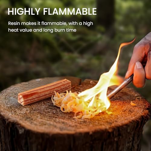 Ferro Rod Companion,High Resin Fatwood Fire Starter 4 Sticks,Waterproof Natural Tinder for Flint, Survival Gear Kit for Hiking, Camping, Bushcraft, Emergency Supplies - Image 5
