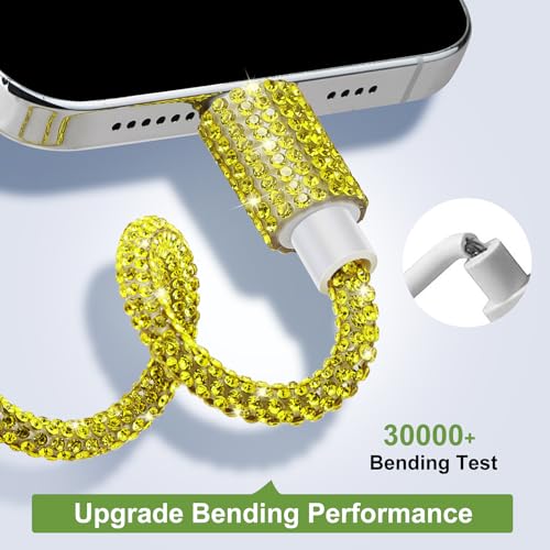 Image of HianDier USB C Cable 3A USB C to USB C Fast Charging Cable Women 4FT Sparkling Bling Diamond Type C Charger Cord for iPhone 16 15 Pro Max Samsung Galaxy S24 iPad Pro 2020, iPad Air 5 4-Lemon Yellow