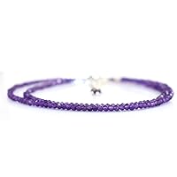 Vista 1 de Gempires Natural Amethyst Beads Necklace, Energy Healing Crystals, Silver Plated Chain, Birthday, Gift for Her, Gemstone Jewelry 18 inch AA+ Quality