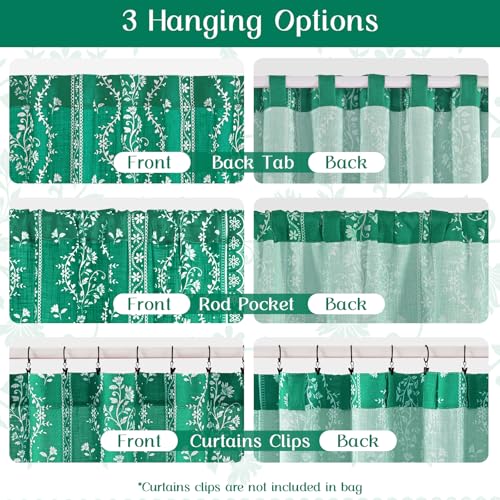 Image of Yinhua Boho Curtains for Living Room 84 Inch Length Vintage Linen Teal Curtains for Bedroom Light Filtering Floral Window Curtain Rod Pocket & Back Tabs Farmhouse Rustic Tassel Drapes with Tiebacks