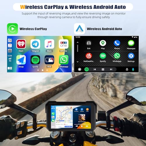 Image of CarPlay Screen for Motorcycle,Portable Wireless Carplay /Android Auto for Motorcycle,5 inch IPS Waterproof Portable Radio GPS Display for Motorbike with Bluetooth,TF Port
