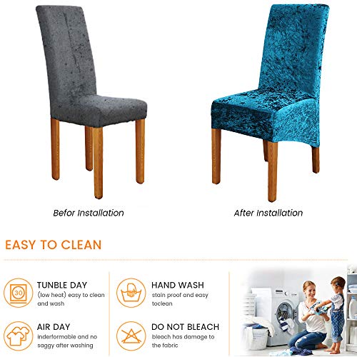 Crushed Velvet Large Size Dining Chair Covers Set of 4,Dining Room Chair Slipcovers,Stretch Elastic Removable Washable High Back Chair Covers for Dining Room,Hotel,Kitchen,Home(Teal,Pack of 4) - Image 4