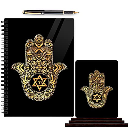 Color Empire Printed God Wooden Idols Figurine Showpiece & Notebook Combo | Hamsa Hand David Star | A5 Diary | Unrulled Notepad | Spiritual Home Décor Statue