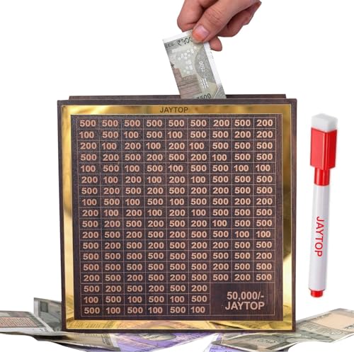 Image of JAYTOP Wooden Money /Piggy Bank for Kids & Adults, Savings Challenge Box, Money Saving Box for Adult 10000, Cash Collection Gullak Mini Bank, Birthday Gift for Kids, Women /Men /Friends (50000)
