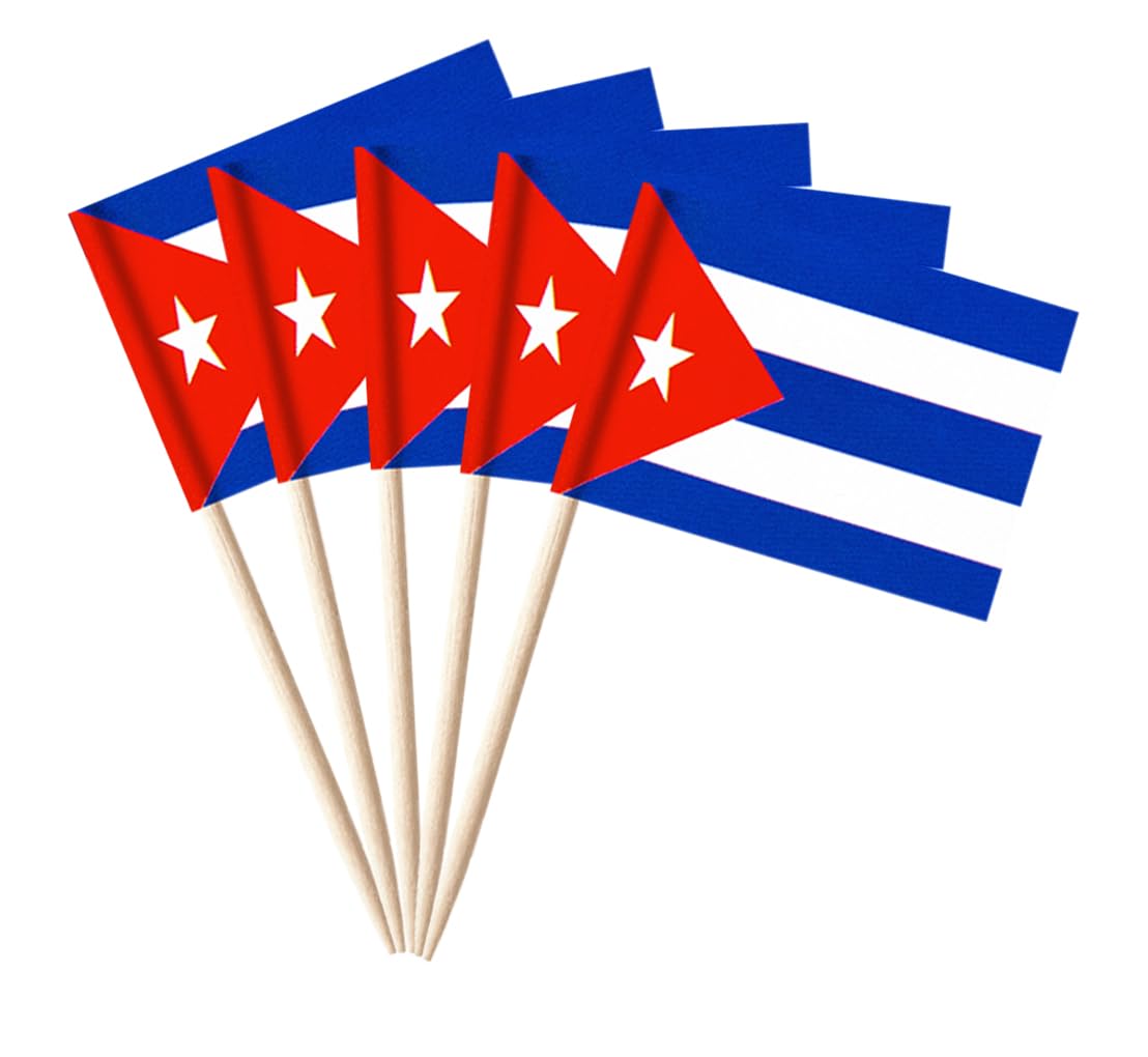 stidsds 100 Pcs Cuba Flag Cuban Toothpick Flags Mini Small Cuba Cupcake Toppers Stick Flags Banner Country Party Cocktail Fruit Decoration