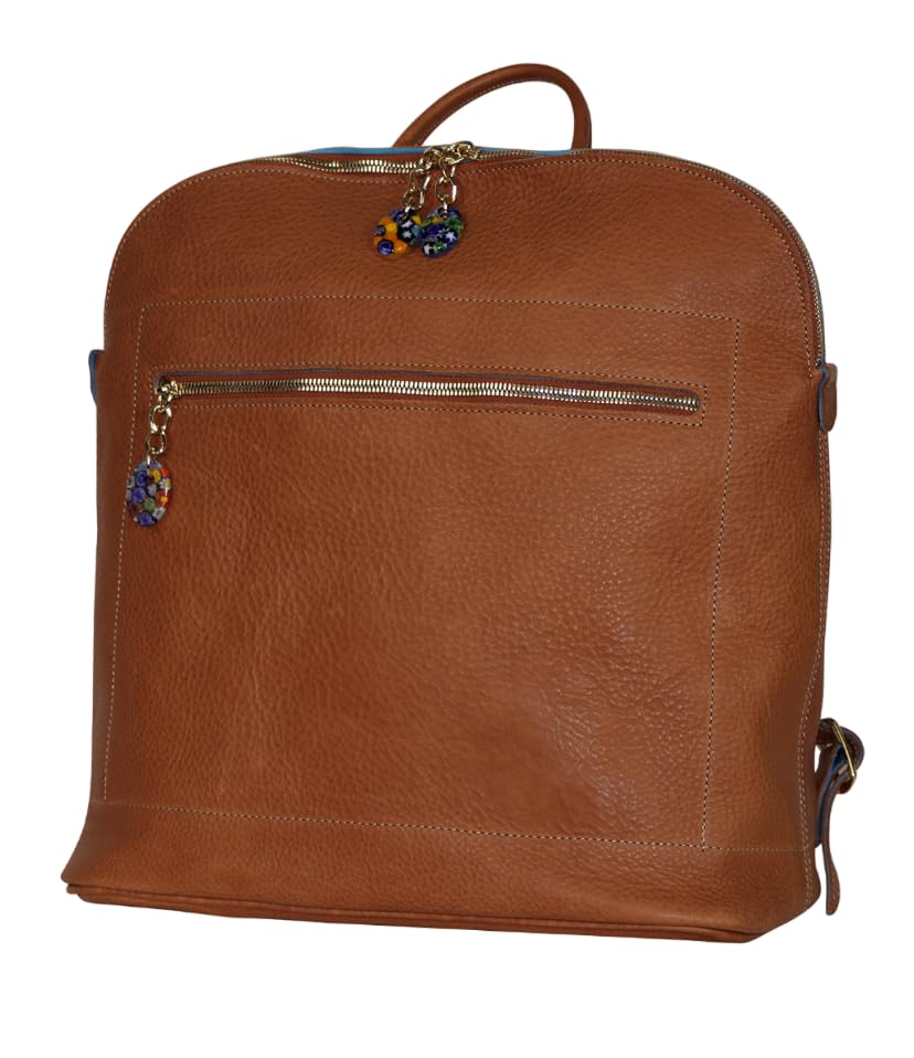 Aurora Leather Backpack with Murano Murrina Glass  Handmade to Order in Italy, Soft Pebble-Grain Leather  Women's Purse Bag Backpack Full Grain