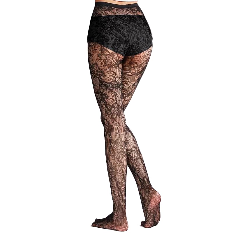 Women's High Waist Patterned Tights Fishnet Stockings For Women Sexy Lace Goth Tights Black Pantyhose For Halloween4