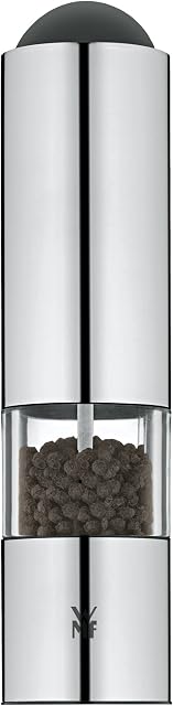 WMF Młynek Elektryczny 21 cm, Młynek do Soli i Pieprzu, Bez Wypełnienia, Lampa Led, Stal Nierdzewna Cromargan, Szkło, Ceramiczny Mechanizm Mielący