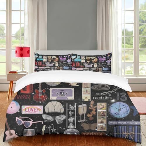 OLDX Taylor Singer Swift Comforter Set 3pcs for Kids Bedding Set for Girls Twin Size Soft Lovely Girl Duvet Cover with 2 Pillowcases for All Season