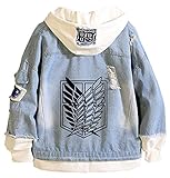 Material: Denim, poliéster. WANHONGYUE Anime Ataque a los Titanes Attack on Titan Chaqueta Vaquera Hoodie Denim Jacket Unisexo Sudadera con Capucha Jeans Sweatshirt Abrigo Azul/2-XXL