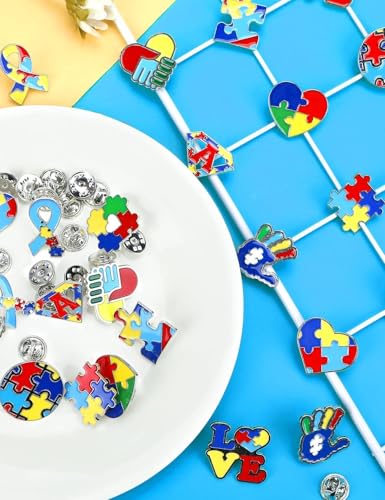 Image of JUNEBRUSHS 28pcs Autism Awareness Brooch Pins Colorful Puzzle Pieces Inspirational Lapel Pins for Adults Autism Awareness Party Gift Supplies Clothes Decor Accessories