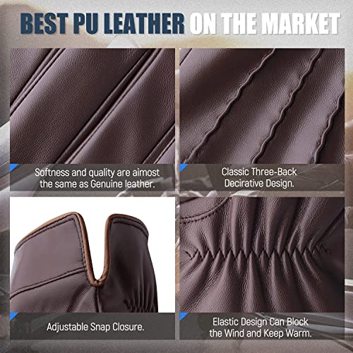 Image of Winter Leather Gloves for Men,Touchscreen Snow Driving Gloves with Cashmere Lining for Motorcycle Driving Riding
