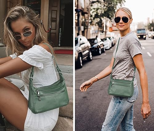 YALUXE Women's Real Leather Shoulder Bag Medium Size Handbag Purse with Multiple Zip Pockets3