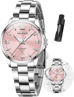 OLEVS Gold Watches for Women Classic Stainless Steel Waterproof Womens Wrist Watch Small Face Ladies Watches with Day Date Analog Quartz Dress Women's Watch Casual Gold Silver Black Dial Female Watch