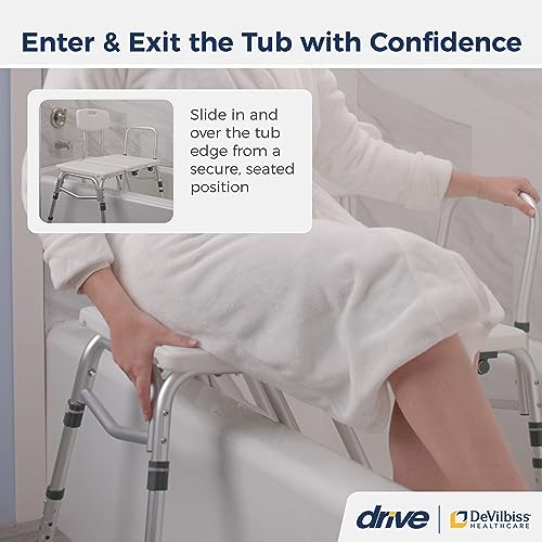 Drive Medical Splash Defense Tub Transfer Bench for Bathtub - U-Shaped Shower Curtain Guard - Adjustable Height - Reversible Design - 400 Lb Capacity - Safe Bathing Aid - White - Image 3