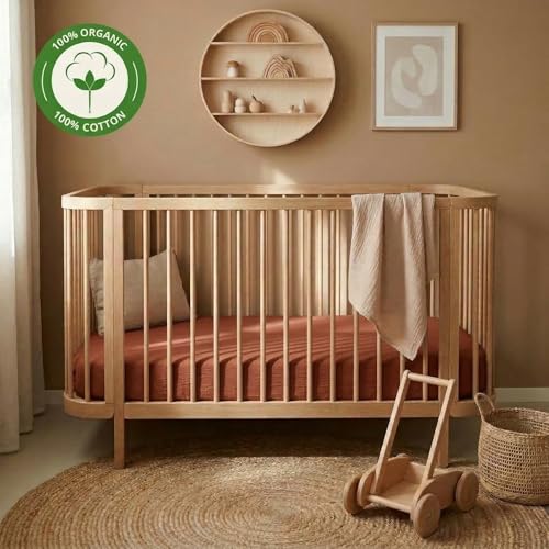 Image of Crib Sheets - Organic Cotton Muslin Fitted Crib Sheet - Standard Size for Baby Boy and Baby Girl 28 inch x 52 inch Ultra-Soft and Breathable. (Cedar)