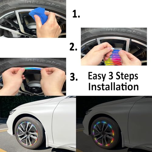 Image of Car Tyre Rim Reflective Stickers for Cars & Bikes, Night Visibility Warning Wheel Trim Safety Reflector Strips Waterproof Night Visibility Self Adhesive Universal Fit (Pack of 20, Multi)