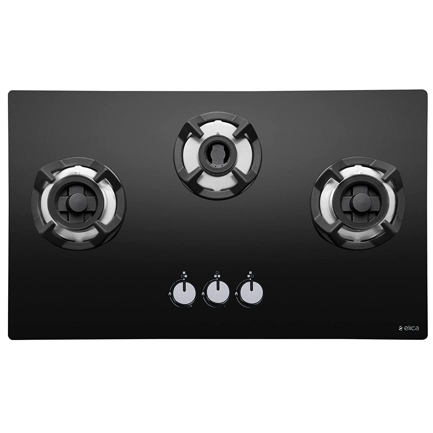 Elica Hob 3 Burner Auto Ignition Glass Top - 1 Double Ring Brass Burner and 2 Mini Triple Ring Brass Burner Gas Stove (CLASSIC FLEXI AB HCT 3B70 DX), Black-image-4