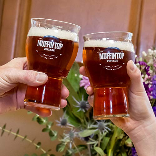 Beer Glasses - Nucleated Pint Glass - The Muffin Top Glass for Enhanced Taste of Beer and Cider - Tulip Shape and Nucleation for Better Tasting Beer, IPAs and Cider (Muffin Top Logo Single) - Thumbnail 7