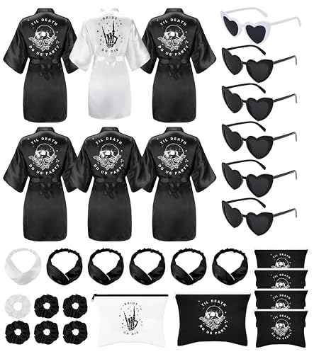 EPLAZA Bridesmaid Robes Set of 6 Till Death Do Us Party Bachelorette Bride or Die for Gothic Wedding Bridal Shower Party