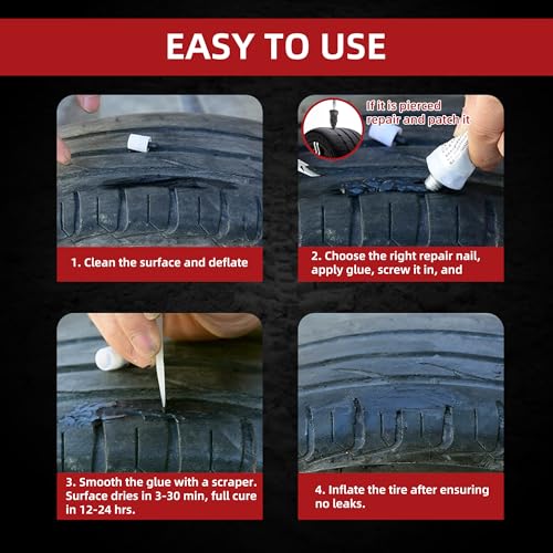 Image of Tire Repair Glue Kit - 50ml Rubber Cement Glue & 9 Pcs 3-Size Multi-Size Plugs for Car, Truck, Motorcycle, Tractor - Heavy Duty Puncture Sealant for Sidewall, Tubeless Tire