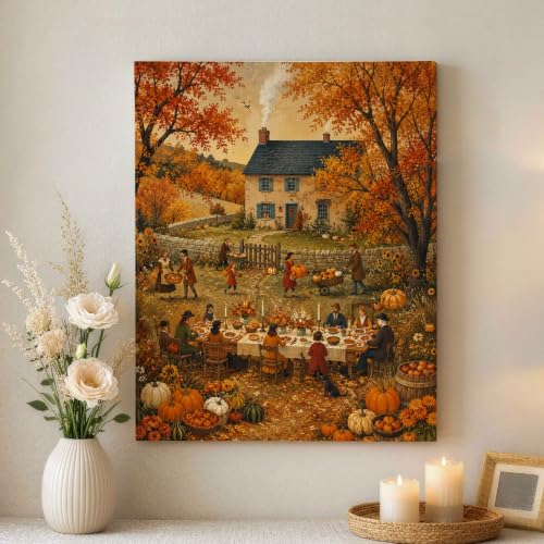 Lienzo decorativo rústico de calabazas otoñales para salón y dormitorio, 40x50 cm