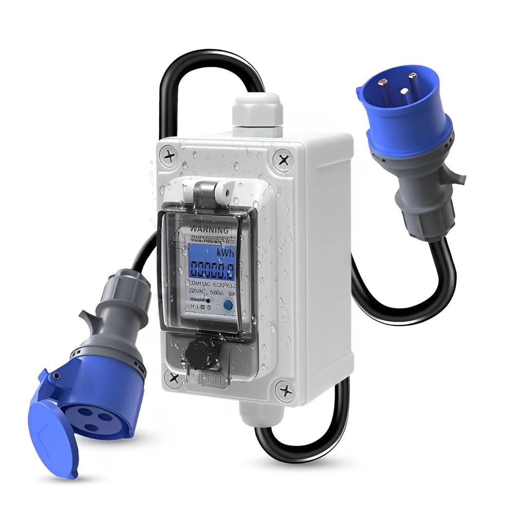 Contatore elettrico digitale portatile, 230 V, 16 A, per presa di corrente, per esterni, IP67, impermeabile, contatore intermedio per esterni, con cavo in gomma, portatile, per camper veicoli