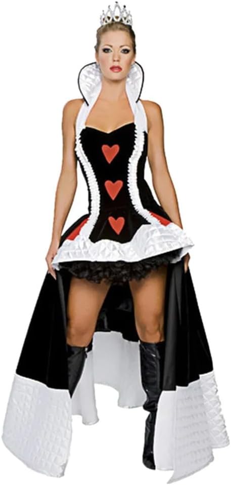 Women Dress Poker Queen of Hearts Fantasia Costume Halloween Carnival for Adult Women Party Cosplay Dress