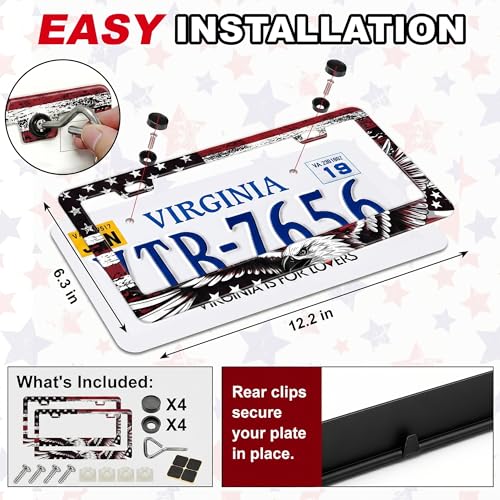 Image of American Flag License Plate Frame 2 Pack Patriotic Plate Holder