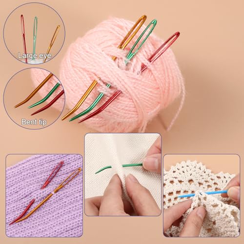 Image of BOHUIZ 19 Pcs Yarn Needles Set, Assorted Yarn Needles Bent Tapestry Needle Weaving Needle Darning Needles Plastic Needles Large Eye Blunt Knitting Needles for Sewing Crochet with Needle Threader