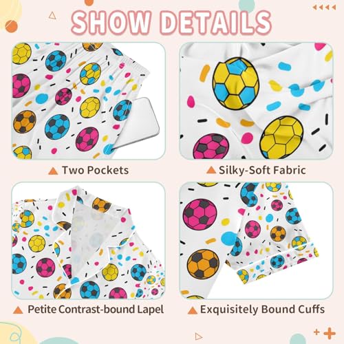 senya Multicolor Soccer Confetti Satin Summer Pajama Sets Silk Short Sleeve Button Down Sleepwear3