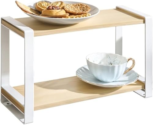 AZIEBAY スパイスラック、キッチン収納、調味料収納、ミニデスクトップラック、大容量、木目調、二層、木製ラック、家庭用、金属、実用的、多機能、お手入れ簡単、耐久性、持ち運び可能、安心してご購入ください。