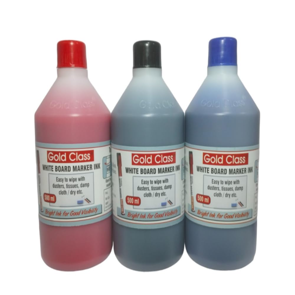 Gold Class Combo Pack of White Board Marker Ink (Red, Black, Blue) 500ML Each | Easily refillable | Suitable for Marker Pens | Suitable for Multiple Surfaces | Office & School Stationery- Set of 3